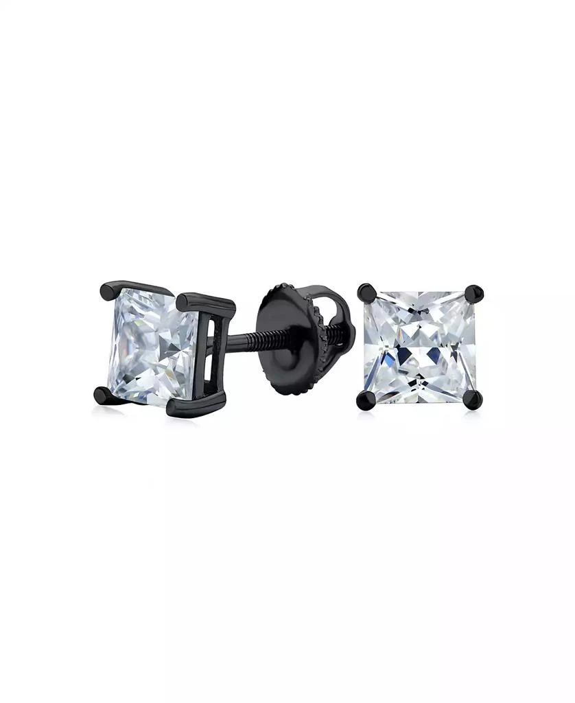 Bling Jewelry Clear Square Princess Cut Cubic Zirconia Solitaire Stud Earrings Women CZ Secure Screw Back Black Gold Plated .925 Sterling Silver
