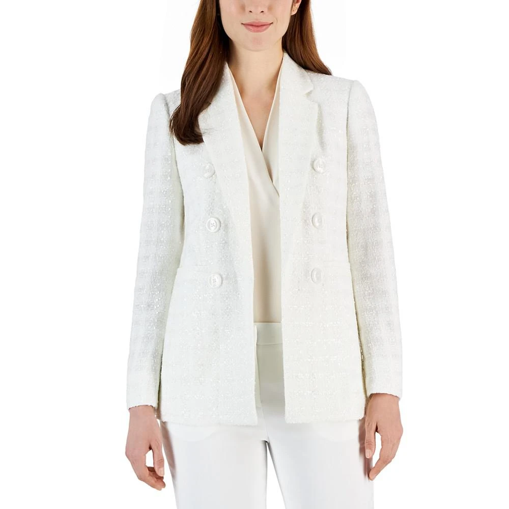 Anne Klein Women's Eyelash Tweed Shimmer Faux-Double-Breasted Blazer 1