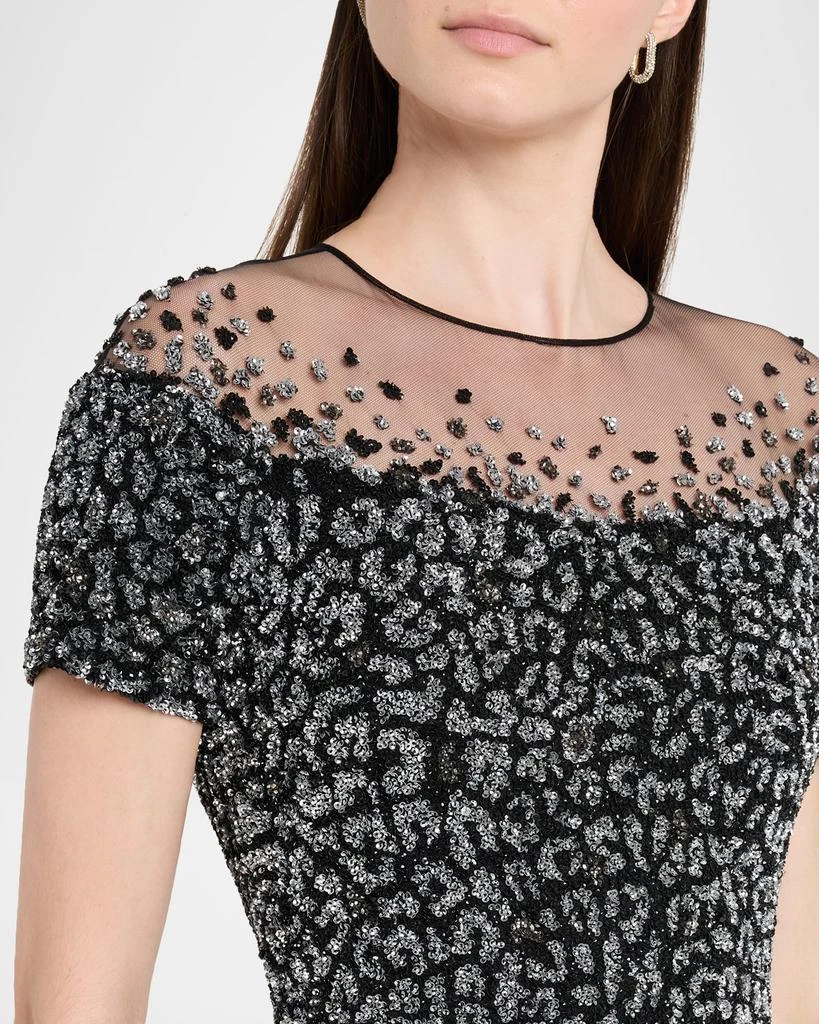 Pamella Roland Leopard Sequined Off-The-Shoulder Illusion Gown 5