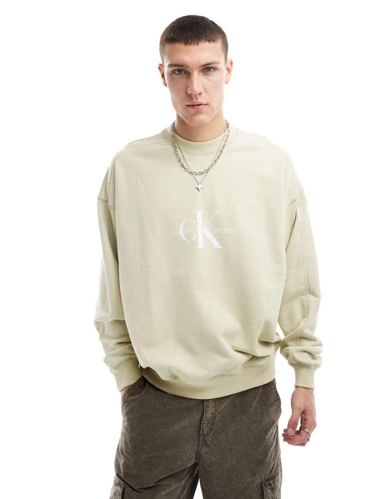 Calvin Klein Calvin Klein Jeans archival monologo crew neck sweatshirt in beige 1