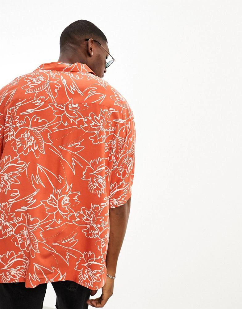 ASOS ASOS DESIGN boxy oversized revere shirt in orange scribble floral print 2