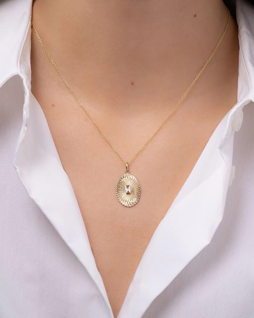 Zoe Lev 14K Gold Diamond Baguette Oval Pleated Disc Pendant Necklace, 16"-18" 3
