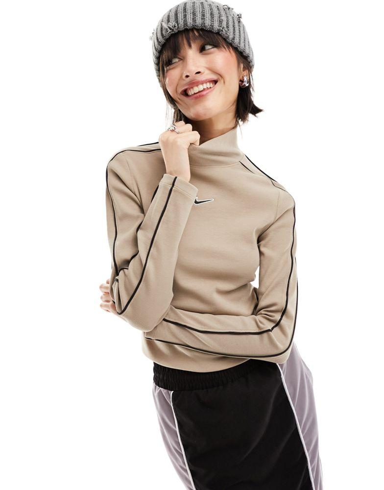 Nike Nike Streetwear mock neck long sleeve in beige and black