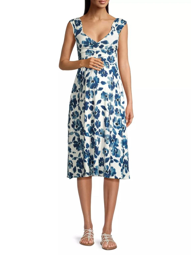 Nom Maternity Cheri Floral Ikat-Inspired Maternity Midi-Dress 2