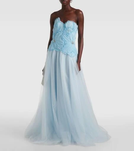 Costarellos Edra floral strapless tulle gown 2