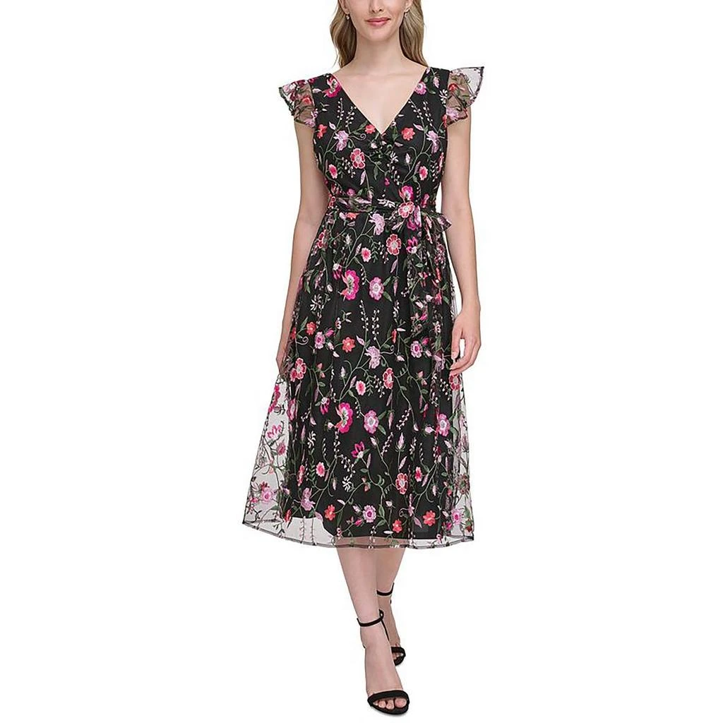 Kensie Womens Floral Embroidered Fit & Flare Dress 1