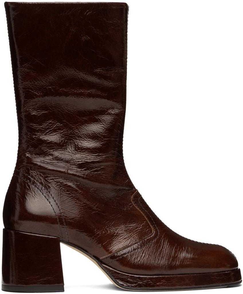 MIISTA Brown Cass Patent Boots