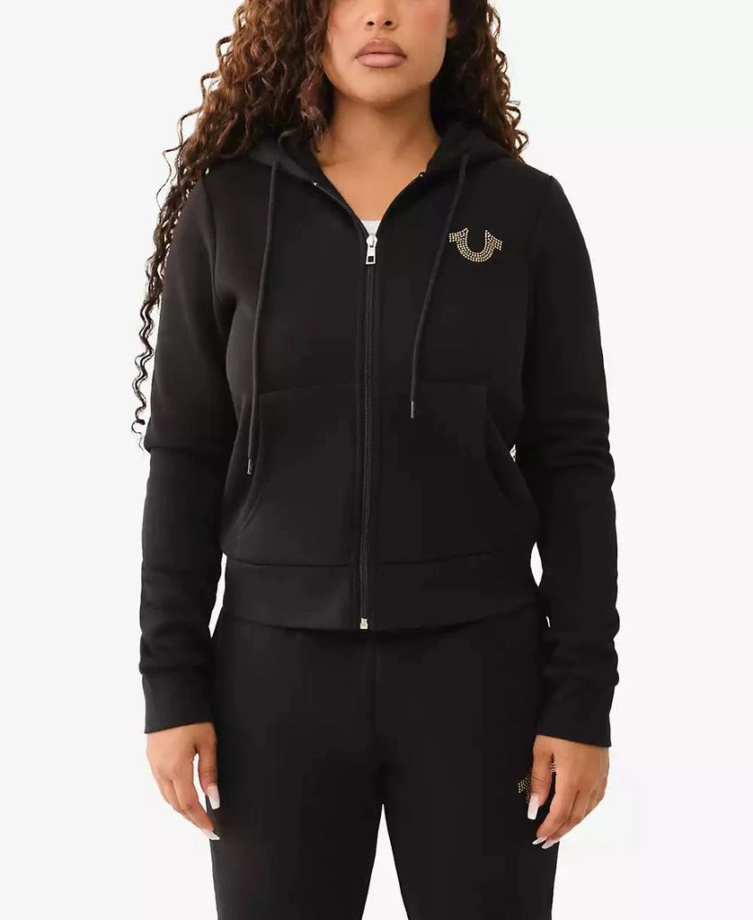 True Religion Women's Crystal Metallic Logo Zip Hoodie 1