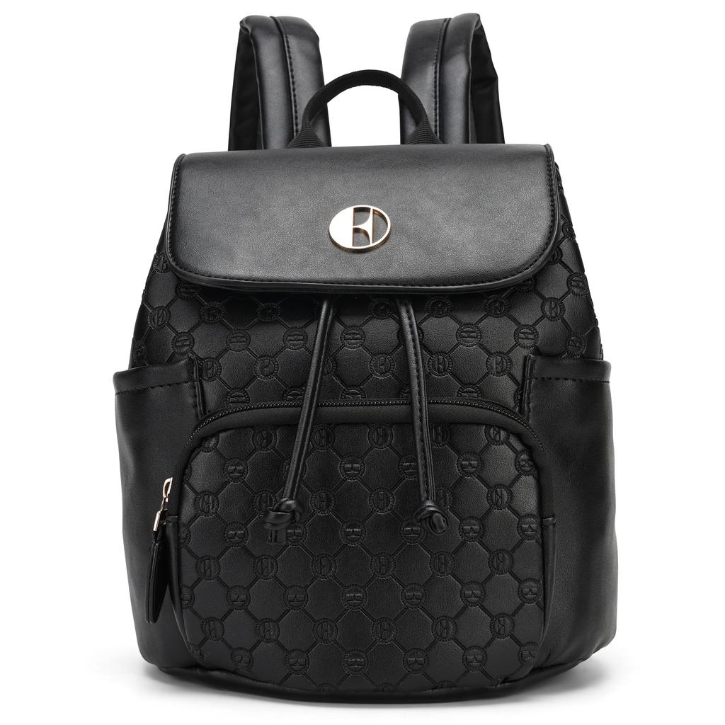 ELLE Compass 10L Vegan Leather Monogram Mini Backpack | Black