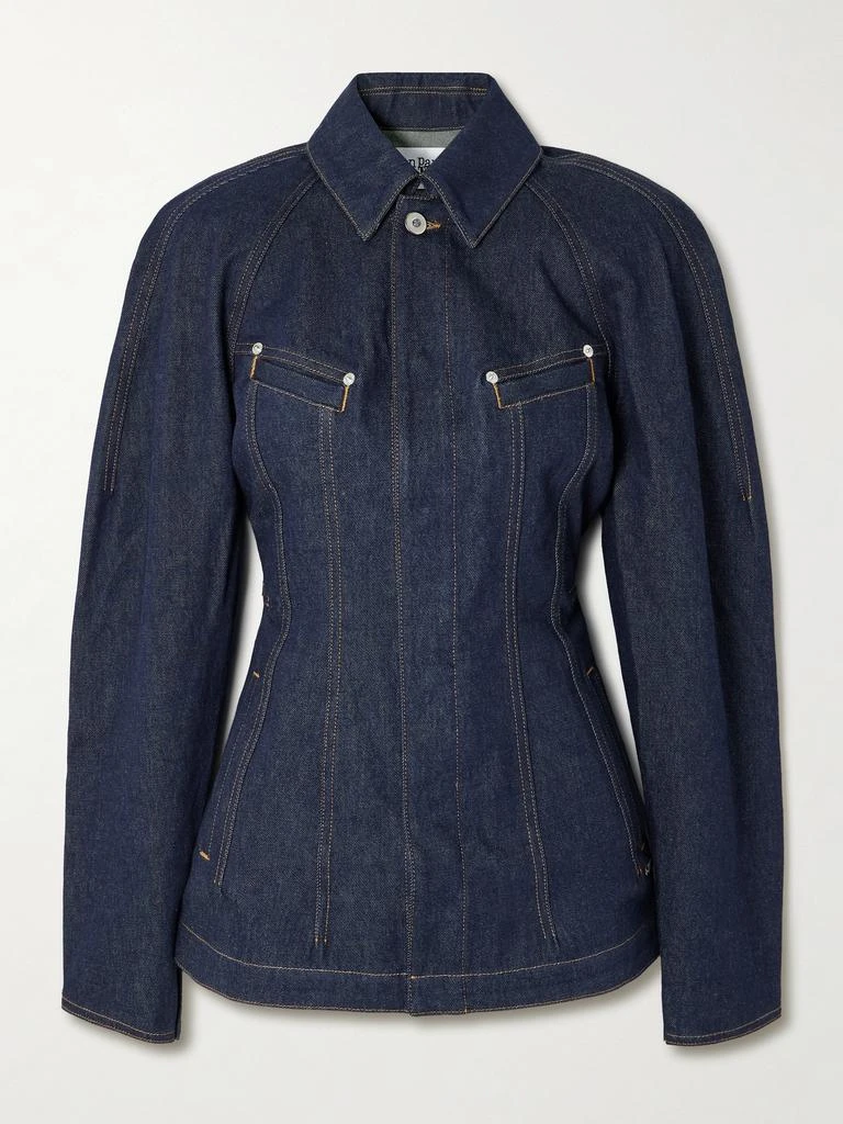 Jean Paul Gaultier Paneled Topstitched Denim Jacket - Dark denim