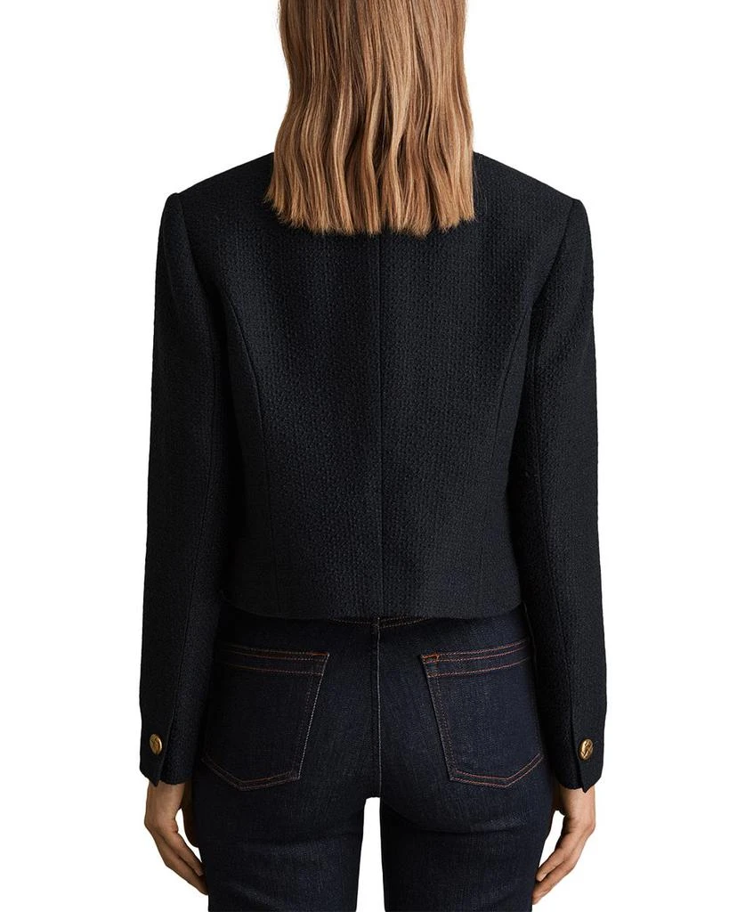 REISS Mia Cropped Double Breasted Textured Blazer Navy 3