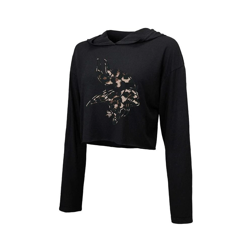Majestic Women's Threads Justin Jefferson Black Minnesota Vikings Leopard Player Name and Number Long Sleeve Cropped Hoodie 2