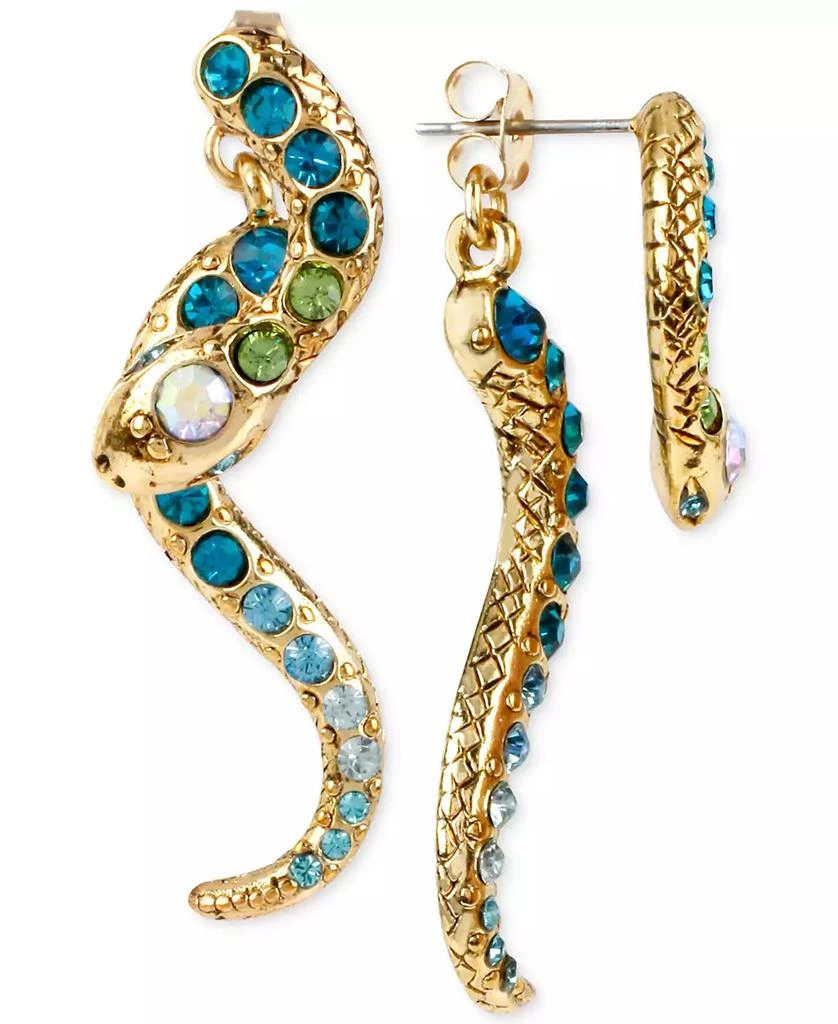 Betsey Johnson Gold-Tone Pavé Crystal Snake Front and Back Earrings 1