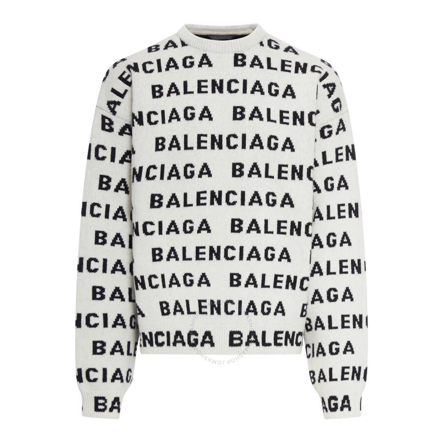 Balenciaga Men's White/Black Allover Logo Horizontal Knit Sweater 1