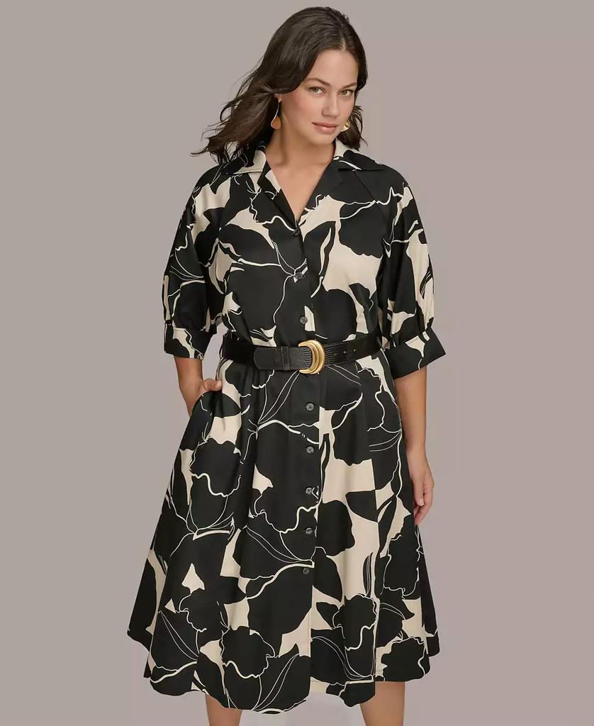 Donna Karan Plus Size Printed Belted Shirtdress