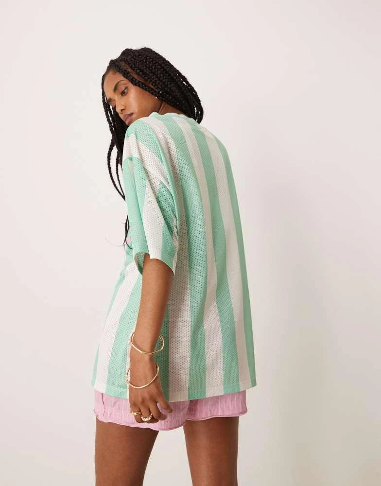 ASOS ASOS DESIGN oversized v neck football t-shirt with mallorca graphic in green stripe 2