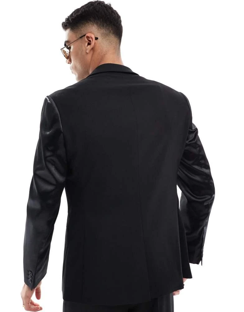 ASOS ASOS DESIGN slim suit jacket in black with satin sleeves 5