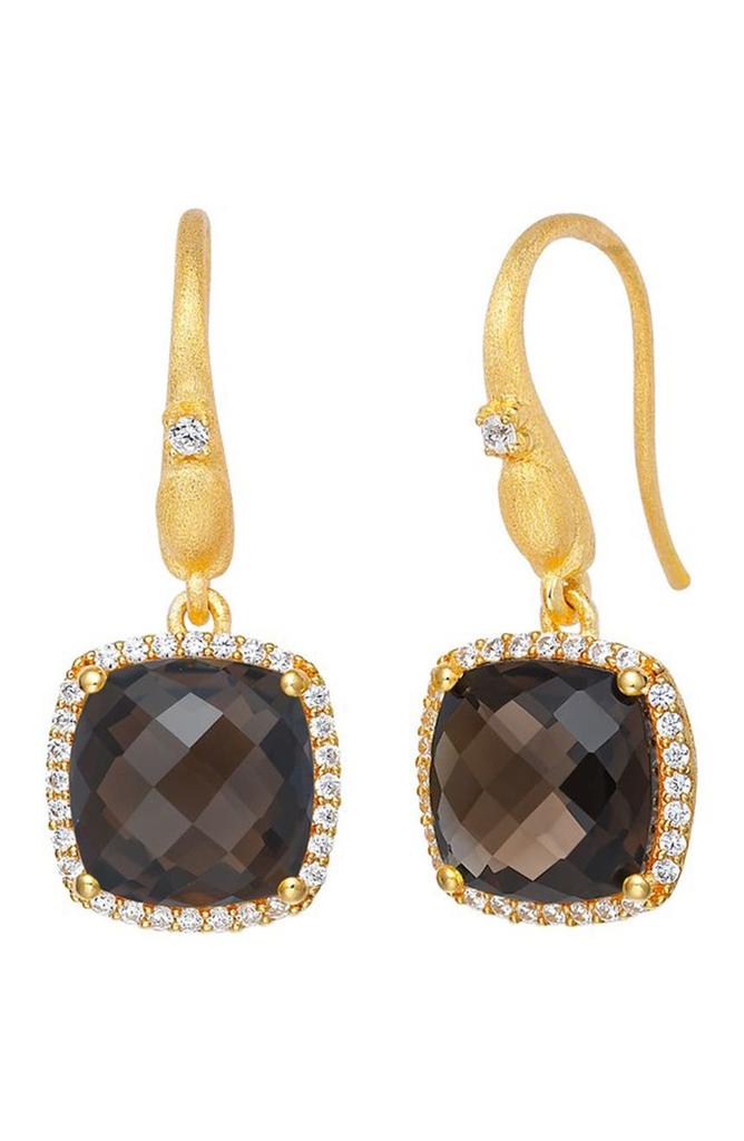 Lafonn Gold Plated Sterling Silver Smoky Quartz & Simulated Diamond Drop Earrings