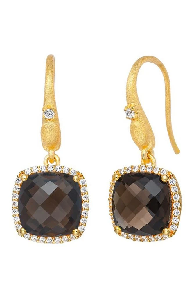 Lafonn Gold Plated Sterling Silver Smoky Quartz & Simulated Diamond Drop Earrings 1