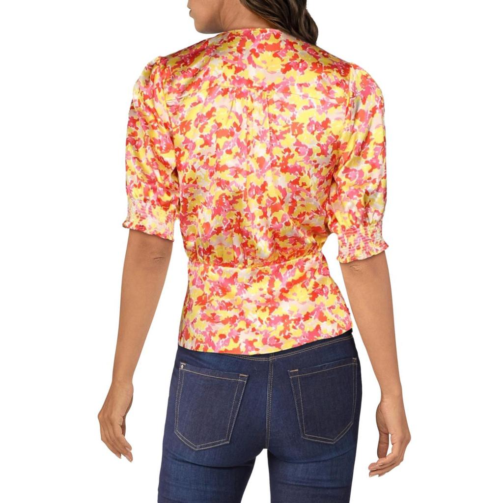 LINI Azmyra Womens Floral Print Faux Wrap Wrap Top