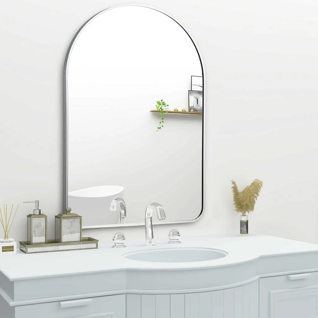 Hivvago 39" Silver Arch Metal Framed Bathroom Vanity Mirror 5