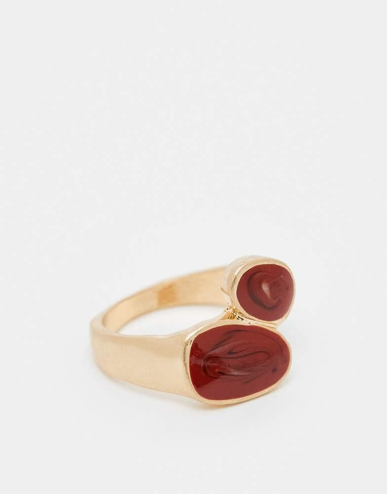Reclaimed Vintage Reclaimed Vintage unisex wraparound ring with red jasper stone in burnished gold
