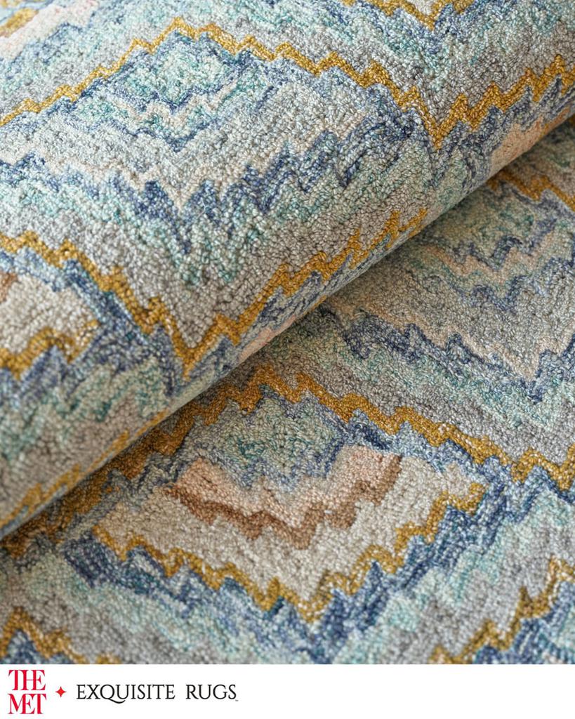 Exquisite Rugs Bargello Hand-Tufted Light Blue Multi Rug, 10' x 14'