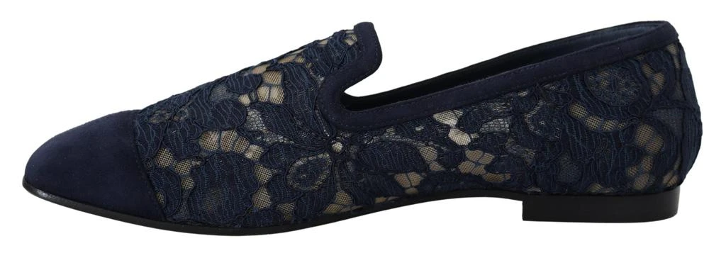 Dolce & Gabbana Dolce & Gabbana Blue Floral Lace Slip Ons Loafers Flats Shoes 4