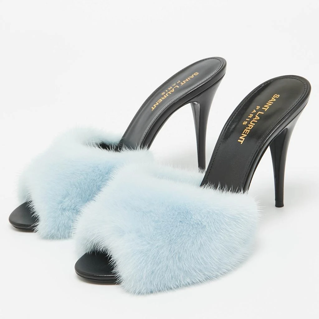 Yves Saint Laurent Saint Laurent Blue Mink Fur Roy Slide Sandals Size 39 2