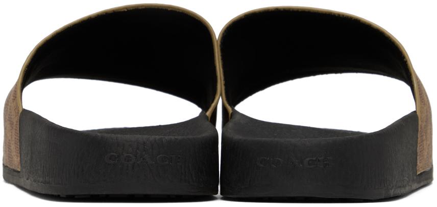 Coach 1941 Black & Tan Signature Coated Canvas Pool Slides