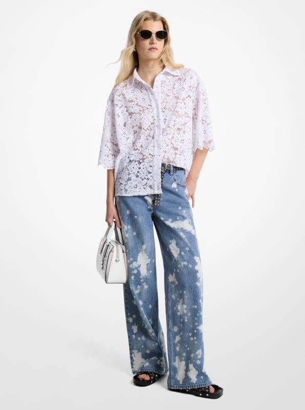 Michael Kors Hand-Splattered Bleach Denim Wide-Leg Jean 1