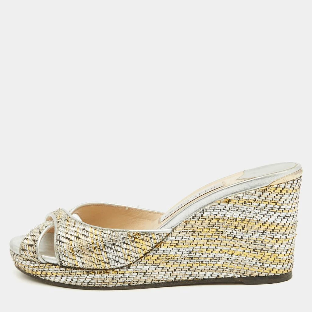 Jimmy Choo Jimmy Choo Metallic Leather and Raffia Almer Wedge Sandals Size 38.5 1