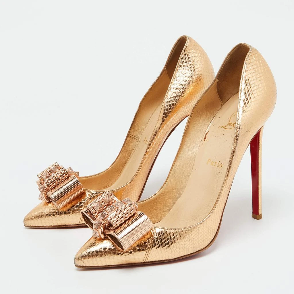 Christian Louboutin Christian Louboutin Gold Python Embossed Leather Metal Nodo Pigalle Pumps Size 40 2