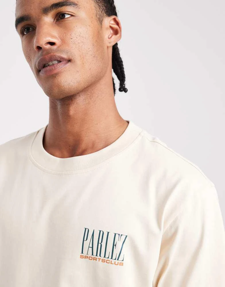 Parlez Parlez screen printed sailing graphic logo t-shirt with back print in light beige 5