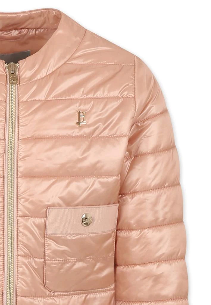 Herno Pink Crop Down Jacket For Girl With Logo 3