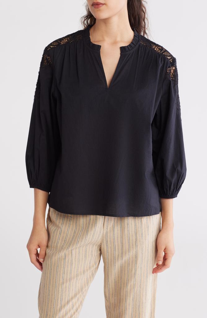 Caslon Eyelet Lace Balloon Sleeve Cotton Poplin Top