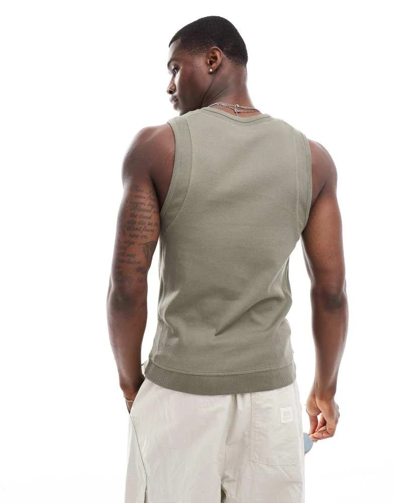 ASOS ASOS DESIGN muscle fit vest with panel detail in khaki 4