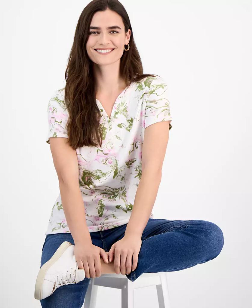 Style & Co Plus Size Eyelet-Yoke T-Shirt, Exclusively at