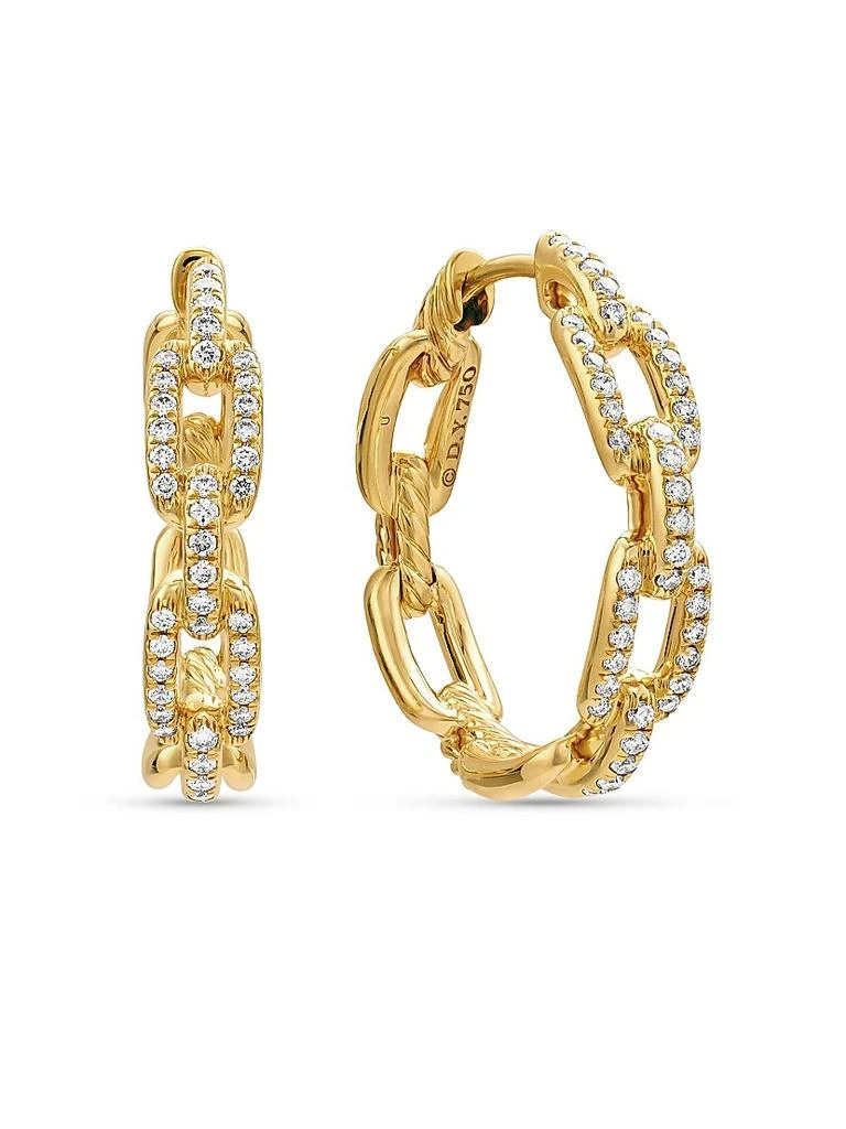 David Yurman Stax Chain Link Hoop Earrings in 18K Yellow Gold with Diamonds, 23.8mm 1