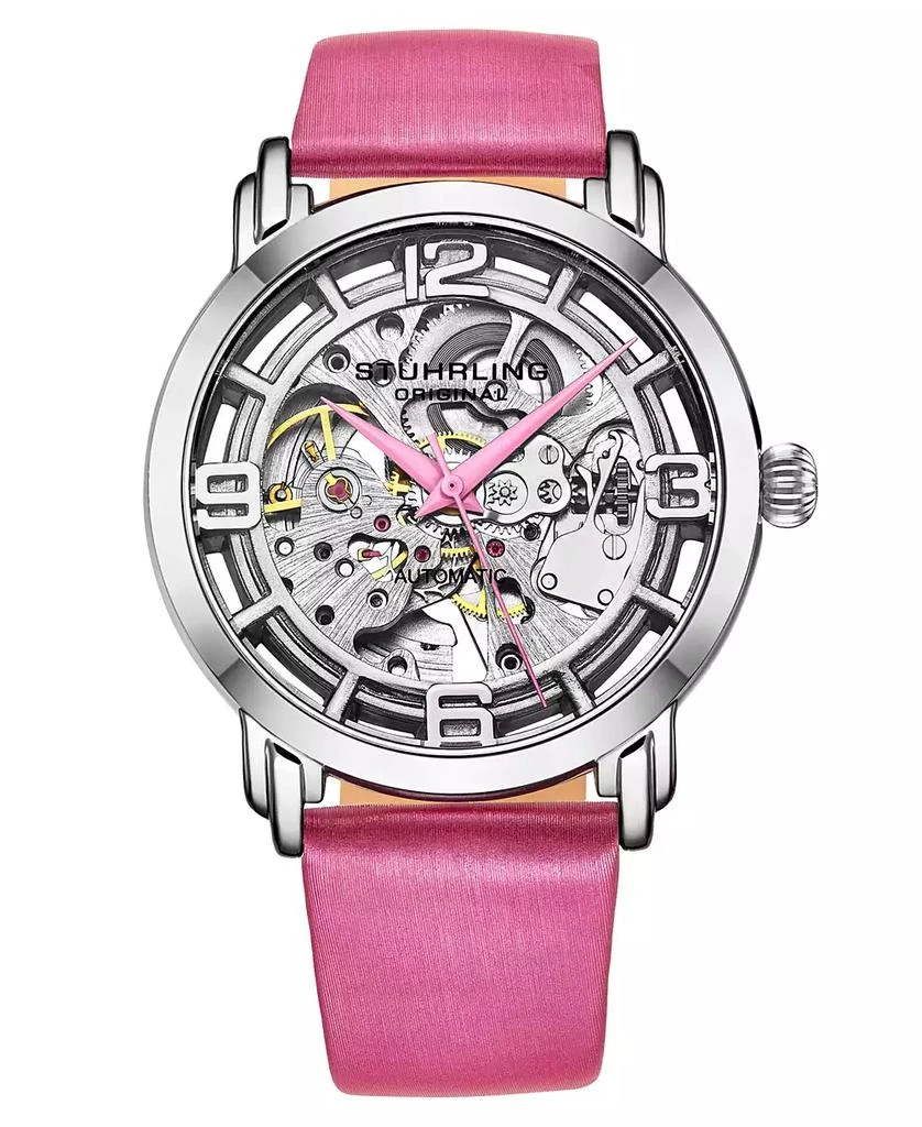 Stuhrling Women's Automatic Pink Genuine Leather Strap Watch 40mm 1