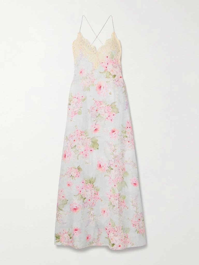 Zimmermann Halliday 蕾丝边饰花卉印花亚麻超长连衣裙 1