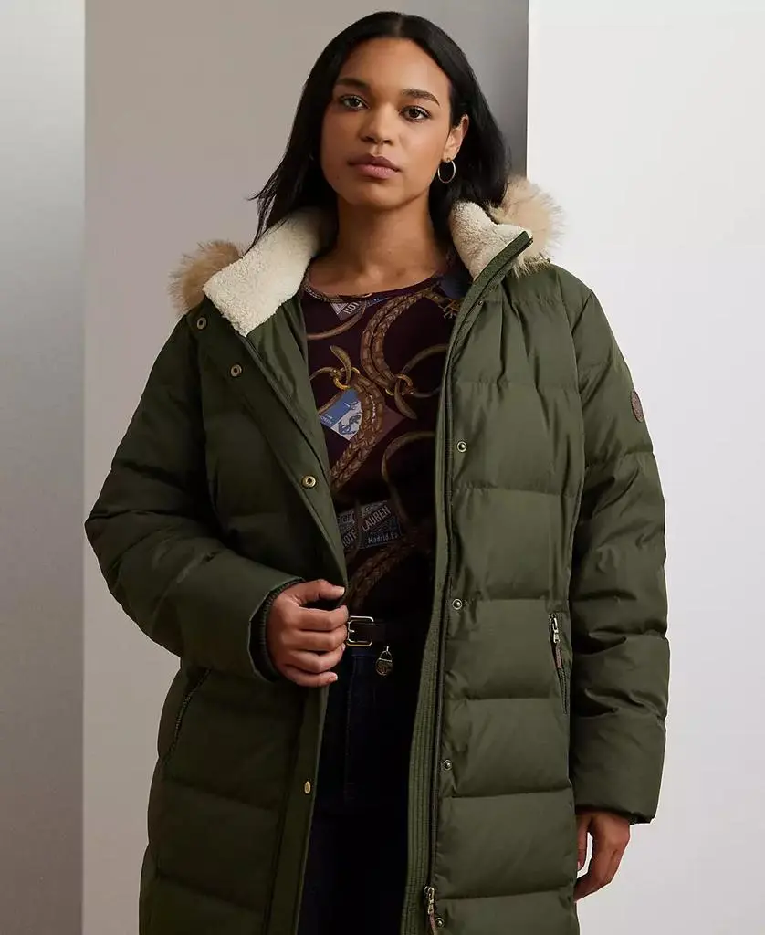 Ralph Lauren Plus Size Faux-Fur-Trim Hooded Puffer Coat