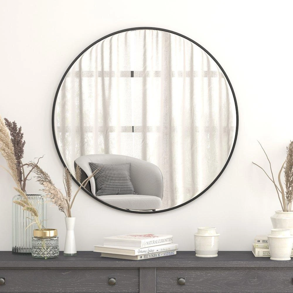 Flash Furniture 36" Round Black Metal Framed Wall Mirror 2