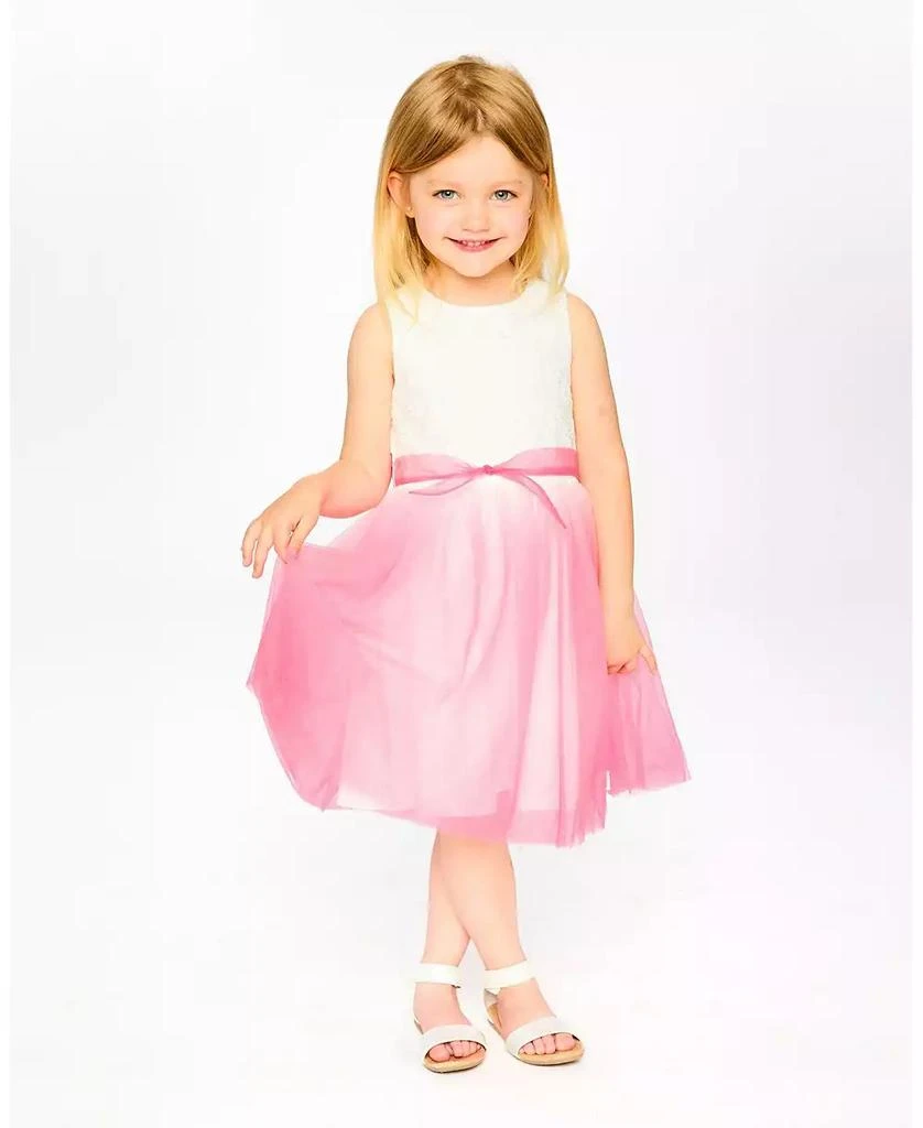 Deux par Deux Big Girls Bi-Material Pleated Mesh Dress White and Pink 2