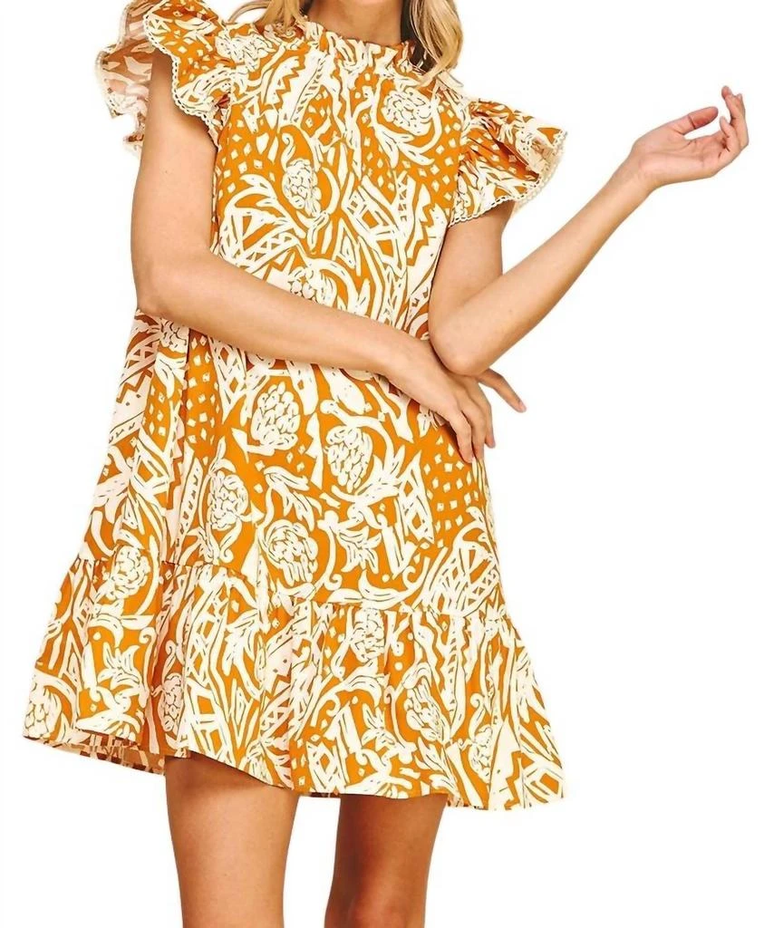 PINCH Floral Print Drop Waist Dress In Orange/white 1