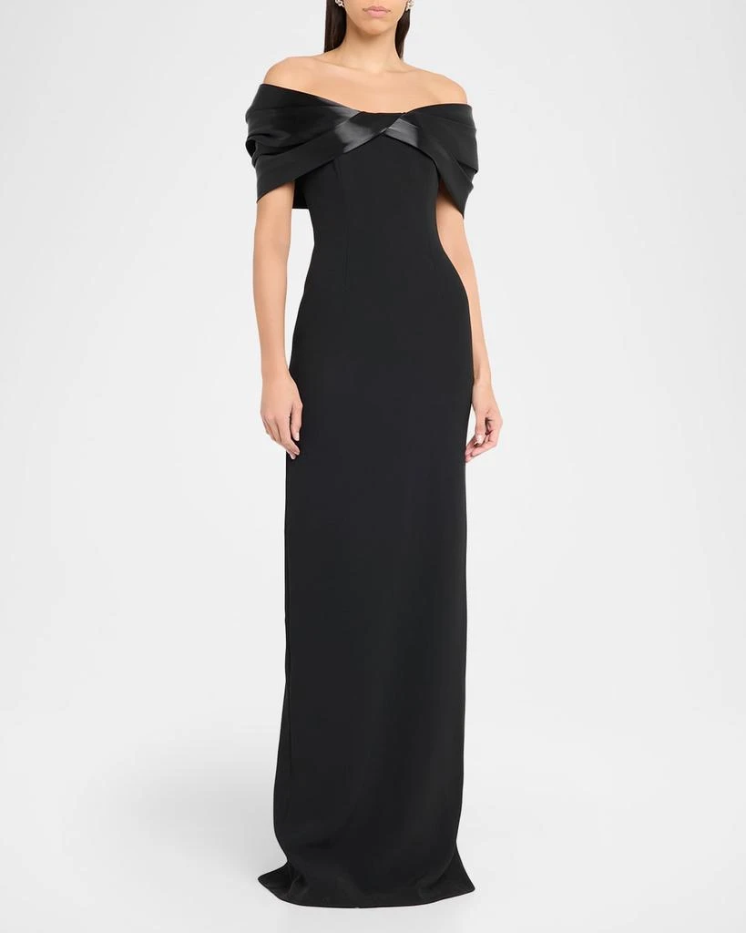 Pamella Roland Liquid Satin Off-The-Shoulder Crepe Gown 4