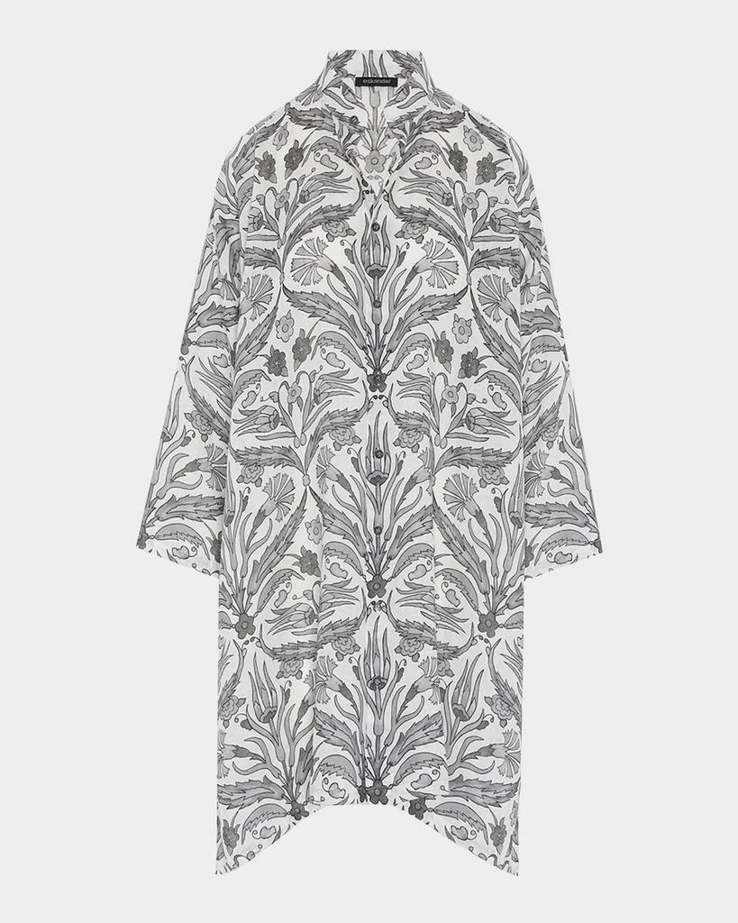 Eskandar Wide A-Line Collarless Shirt with Slits (Very Long) 1