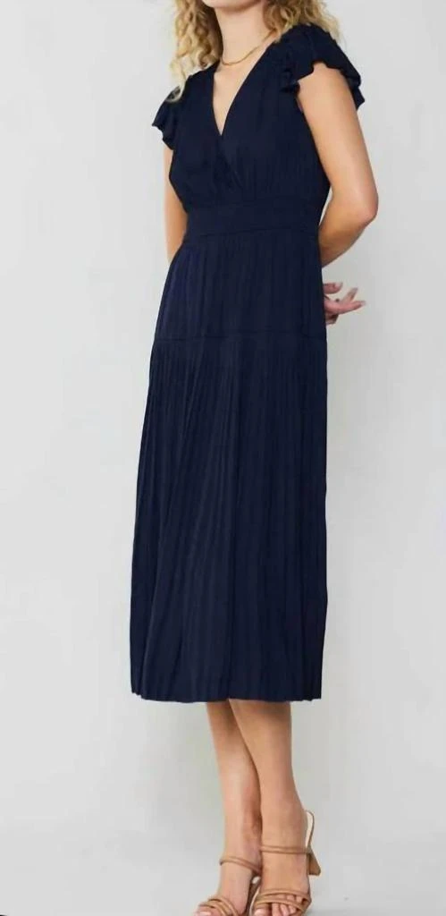 current Air Sophia Flutter Sleeve Midi Dress In Navy - Navy - Large