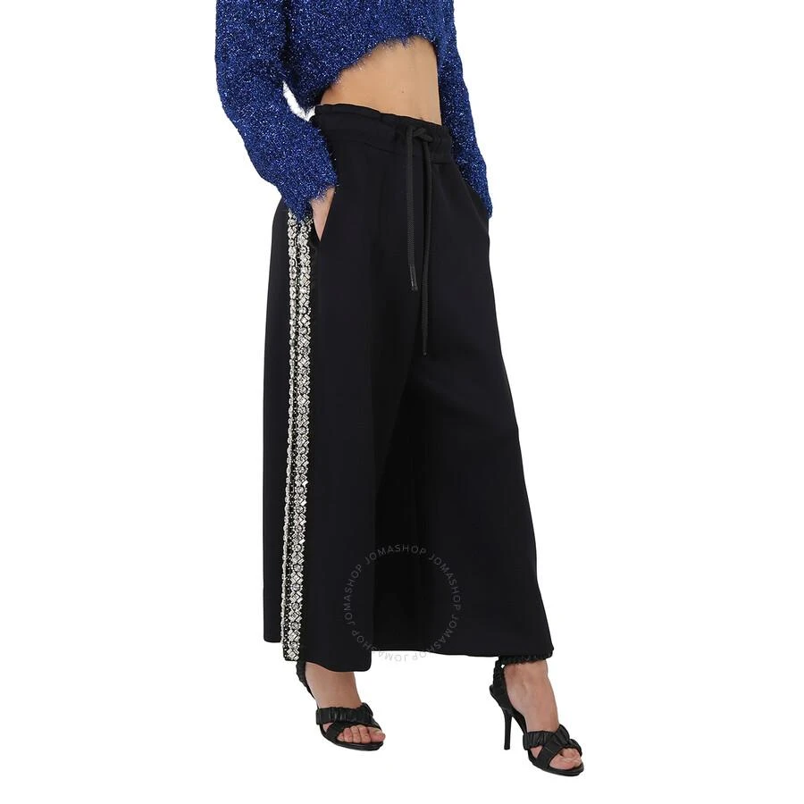 Burberry Ladies Black Crystal Detail Wide-leg Jersey Cropped Track Pants 2