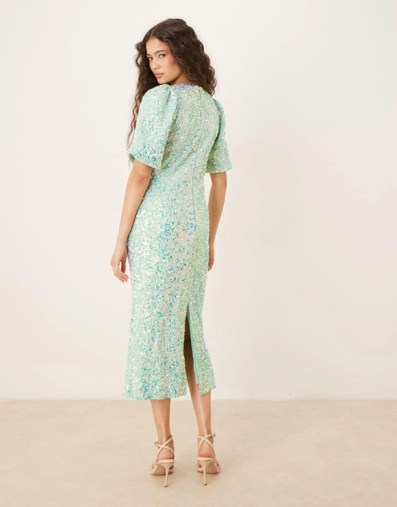 YAS textured iridescent sequin midaxi tea dress in mist green YAS textured iridescent sequin midaxi tea dress in mist green